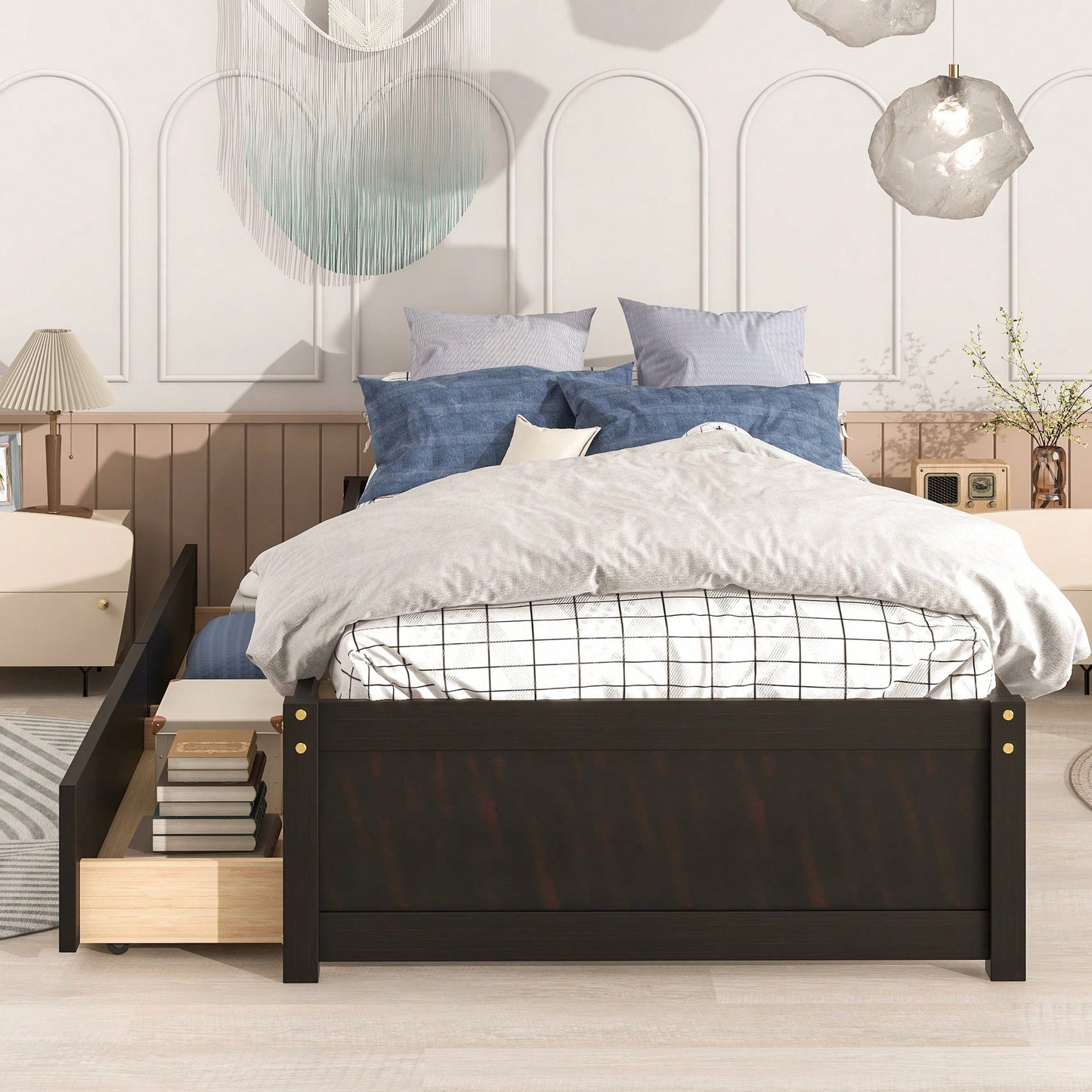 Solid Wood Twin Bed With 2 Storage Drawers No Box Spring Required