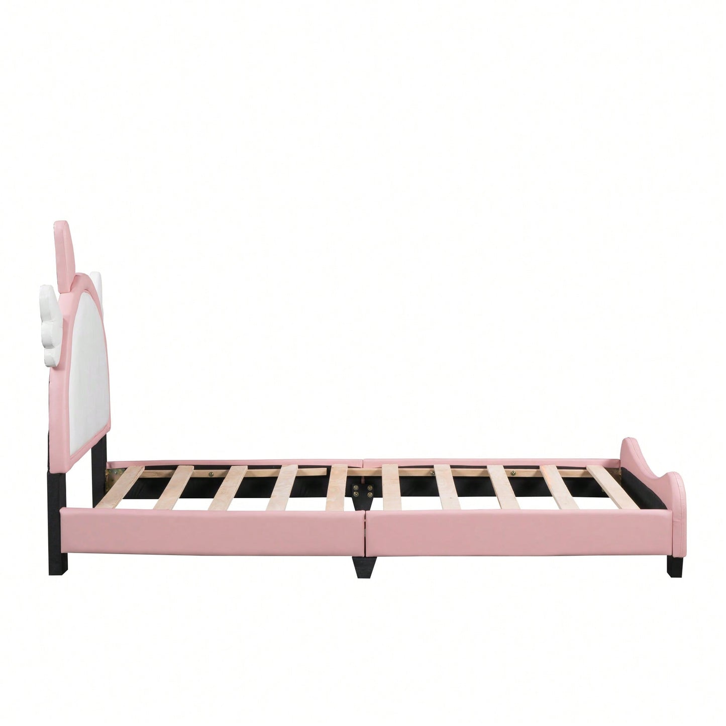 Adorable Twin Size Upholstered Bed With Unicorn Headboard And Footboard In White And Pink