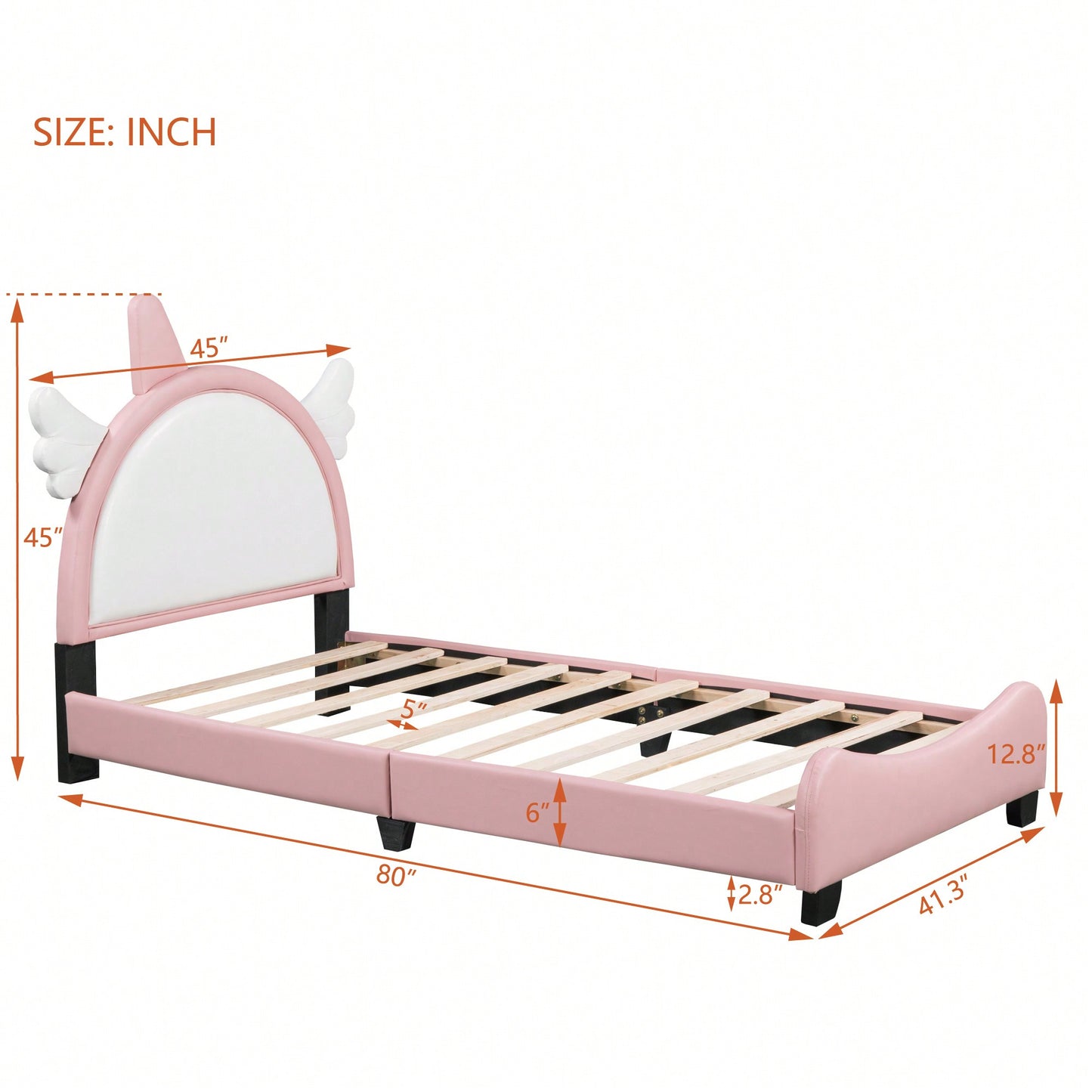Adorable Twin Size Upholstered Bed With Unicorn Headboard And Footboard In White And Pink