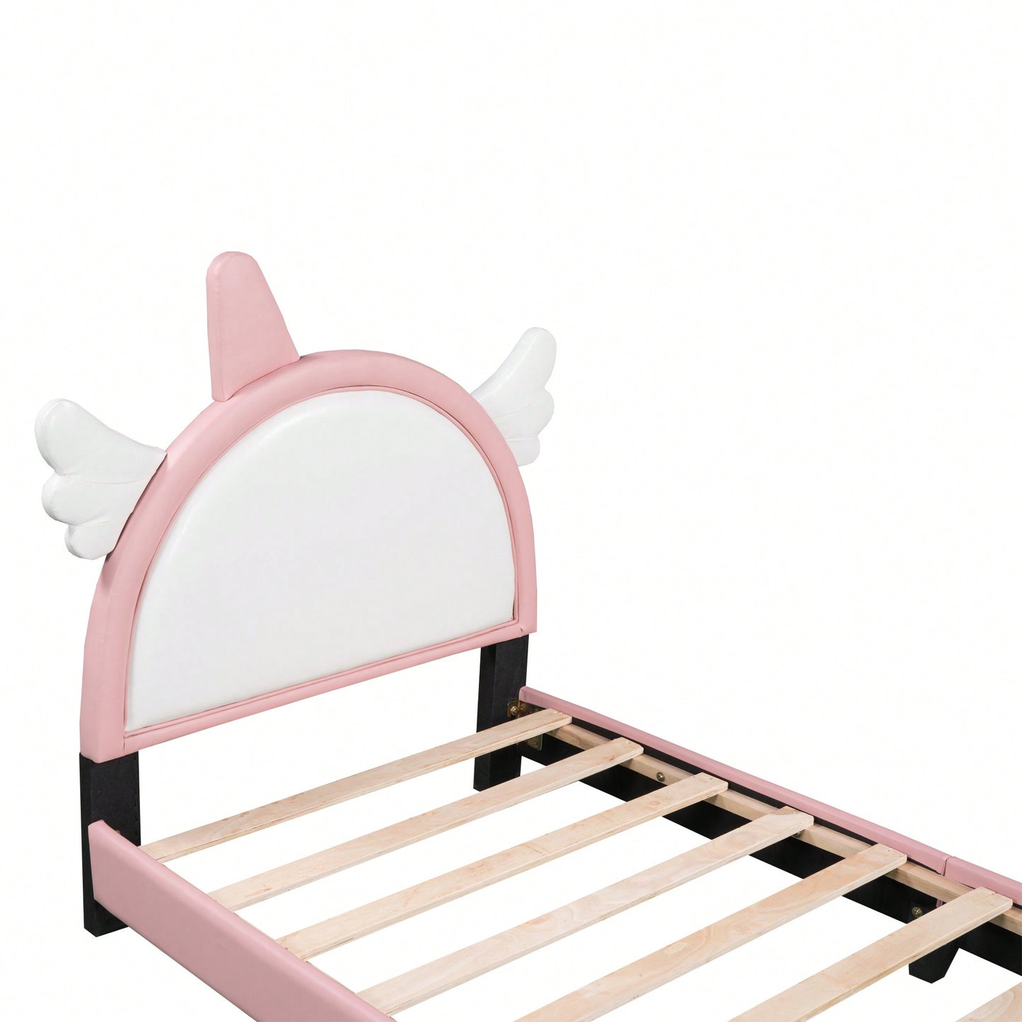 Adorable Twin Size Upholstered Bed With Unicorn Headboard And Footboard In White And Pink