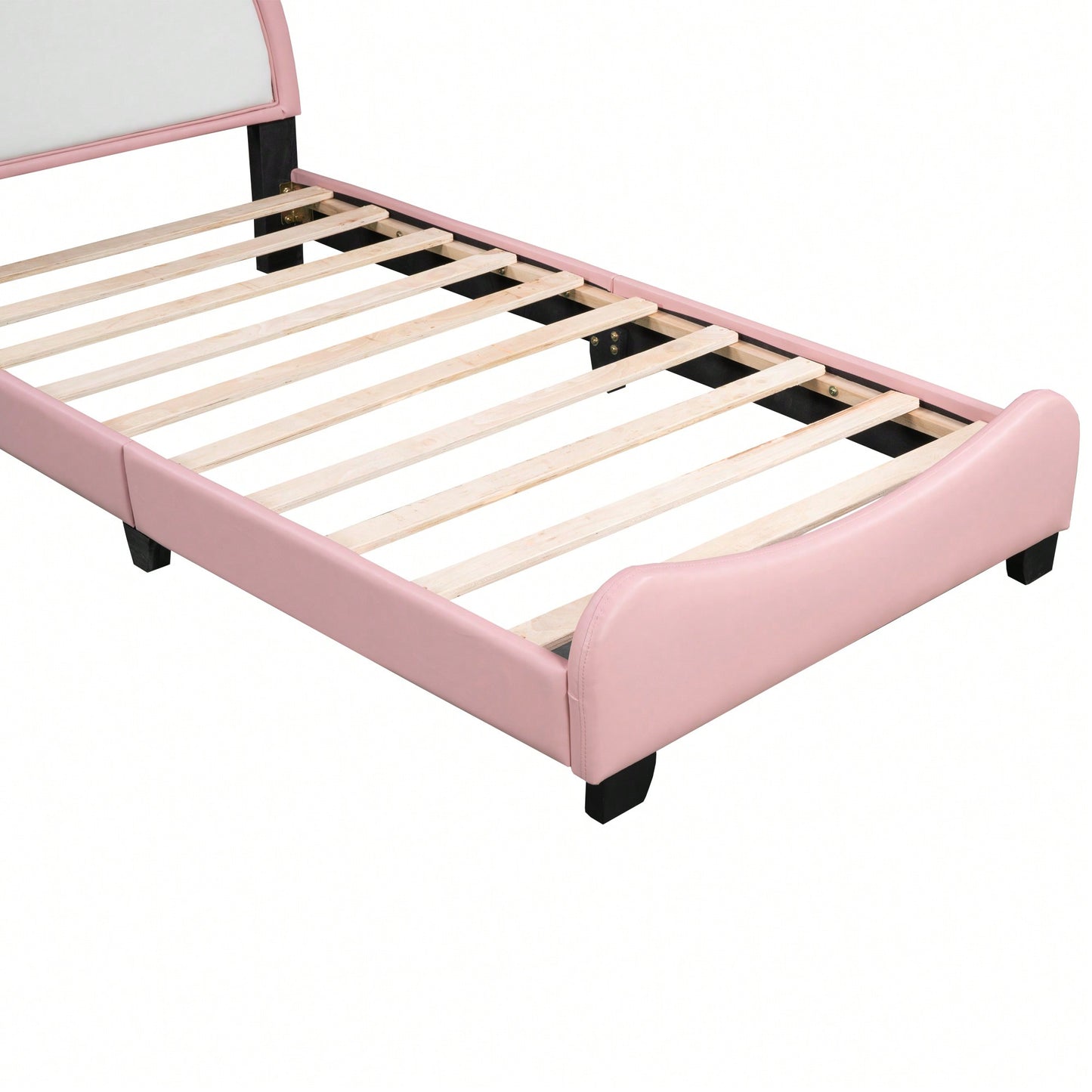 Adorable Twin Size Upholstered Bed With Unicorn Headboard And Footboard In White And Pink