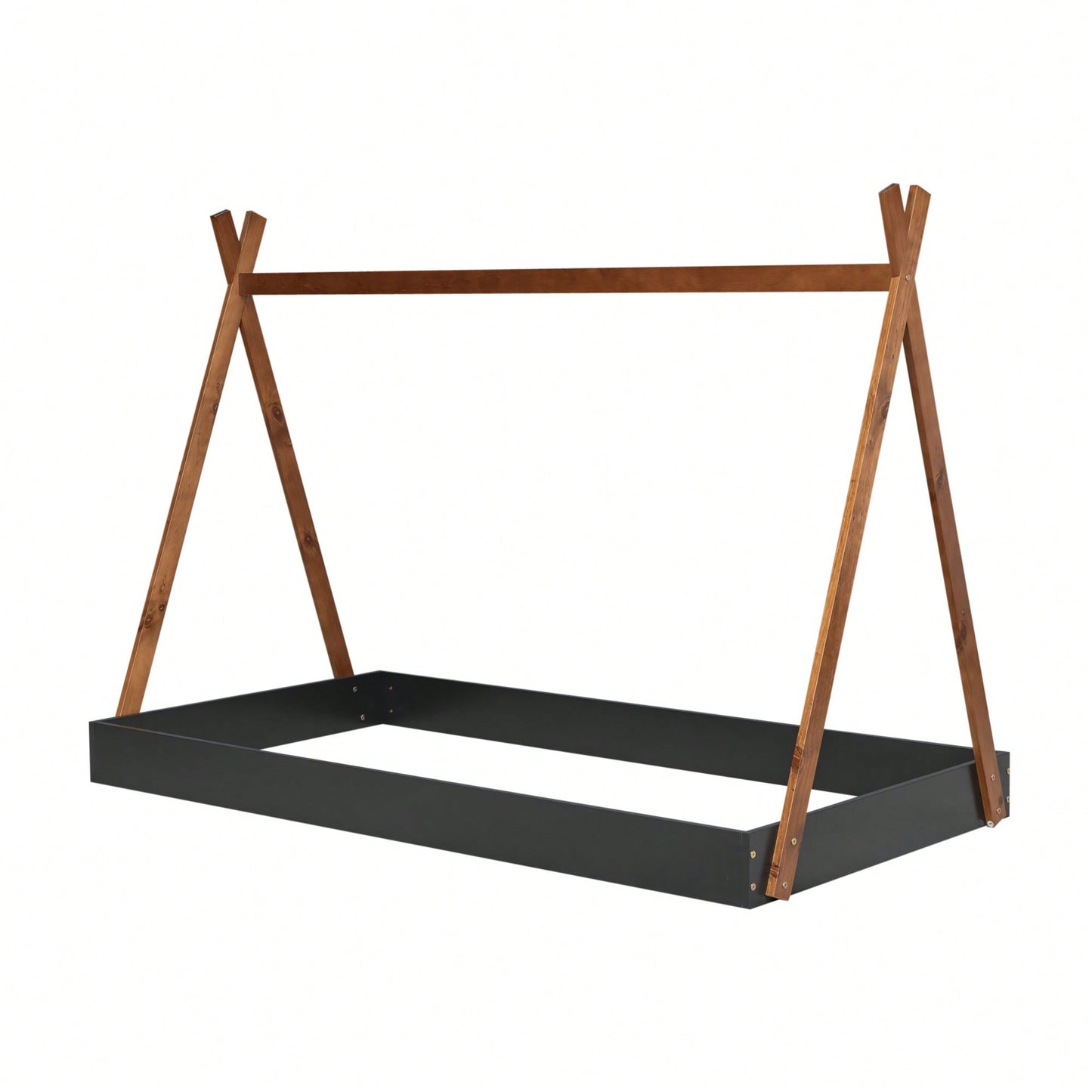 Twin Size Triangle Structure Tent Floor Bed In Black And Brown
