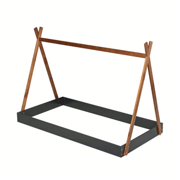 Twin Size Triangle Structure Tent Floor Bed In Black And Brown