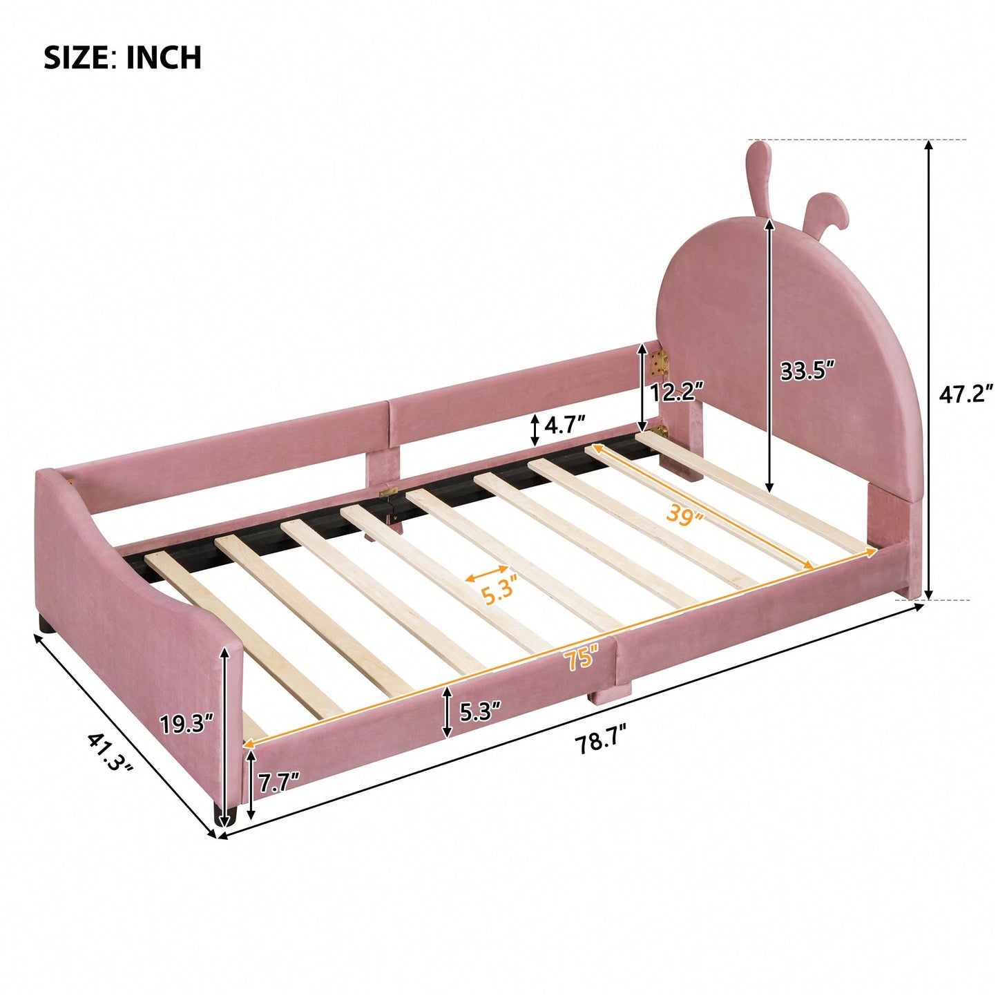 Pink Twin Size Upholstered Daybed With Cute Rabbit Ear Headboard