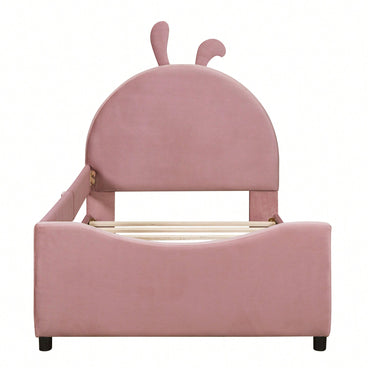 Pink Twin Size Upholstered Daybed With Cute Rabbit Ear Headboard