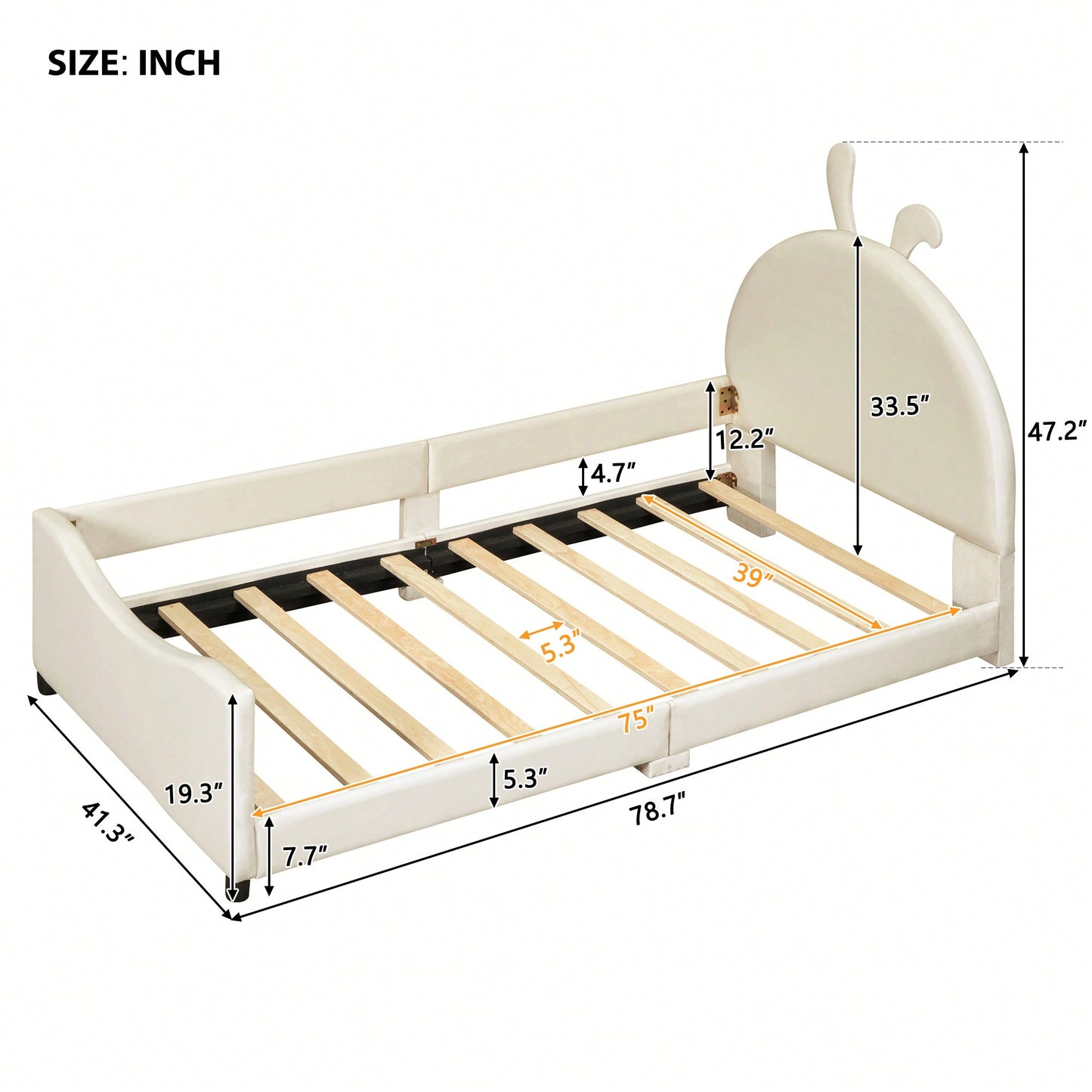 Pink Twin Size Upholstered Daybed With Cute Rabbit Ear Headboard