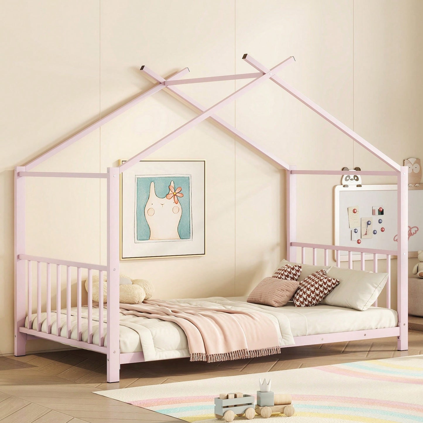 Stylish White Twin Size Metal Platform Bed Frame For Modern Bedrooms