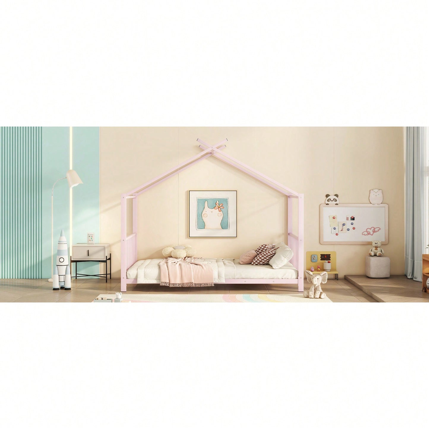 Stylish White Twin Size Metal Platform Bed Frame For Modern Bedrooms