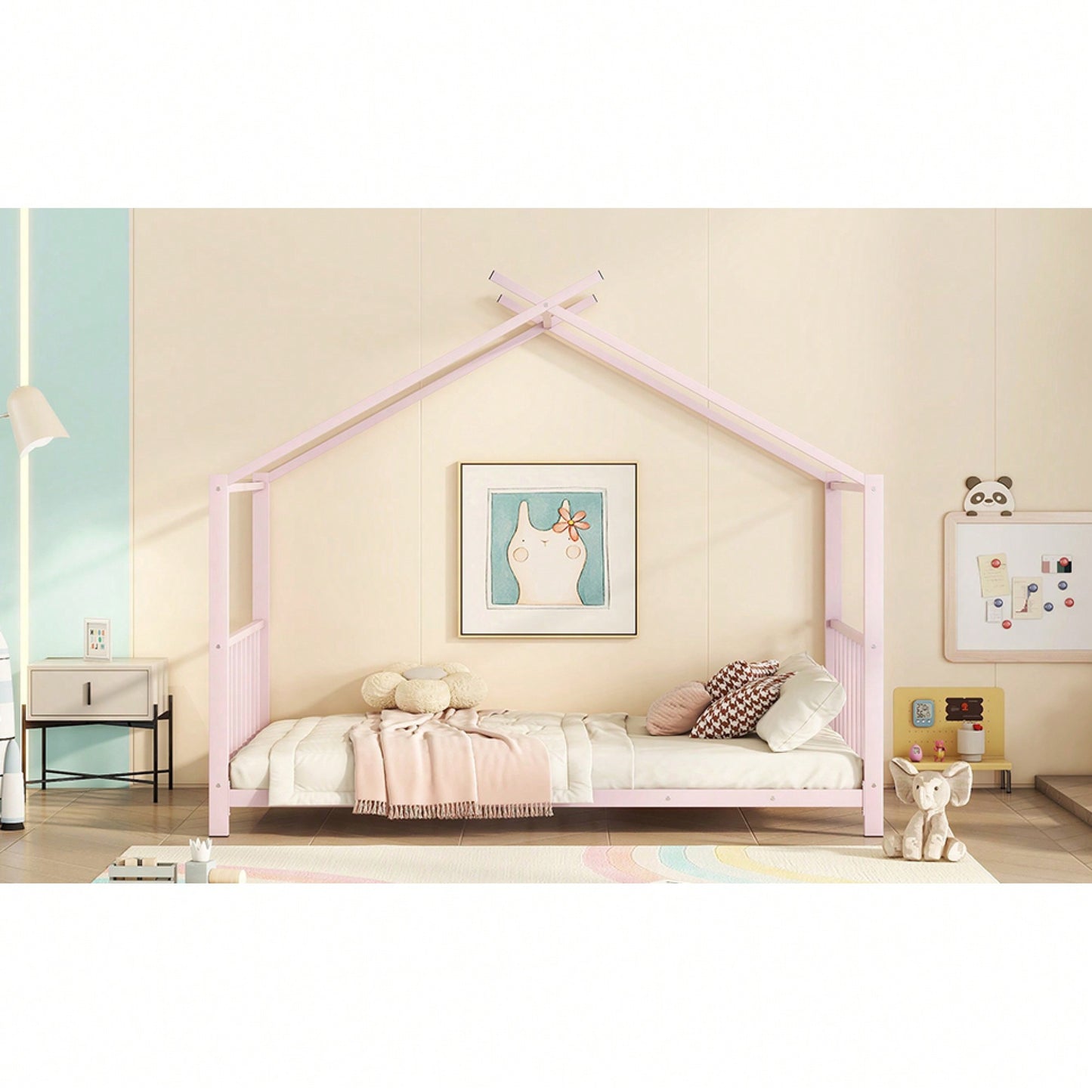 Stylish White Twin Size Metal Platform Bed Frame For Modern Bedrooms