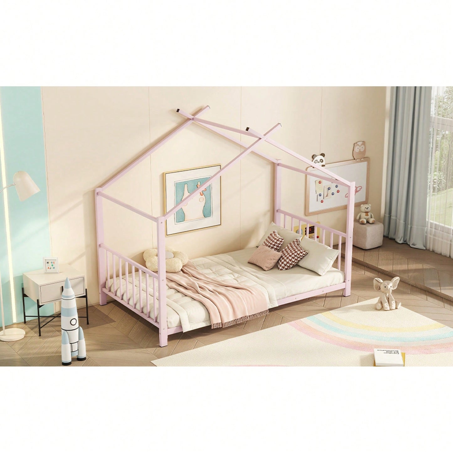 Stylish White Twin Size Metal Platform Bed Frame For Modern Bedrooms