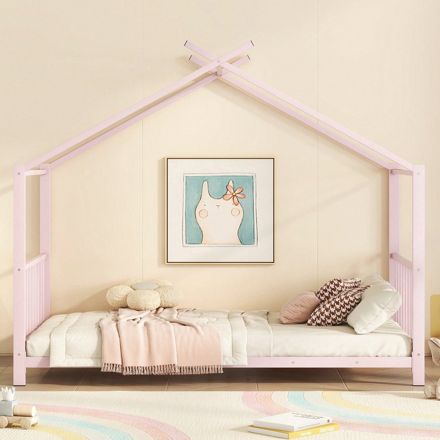 Stylish White Twin Size Metal Platform Bed Frame For Modern Bedrooms