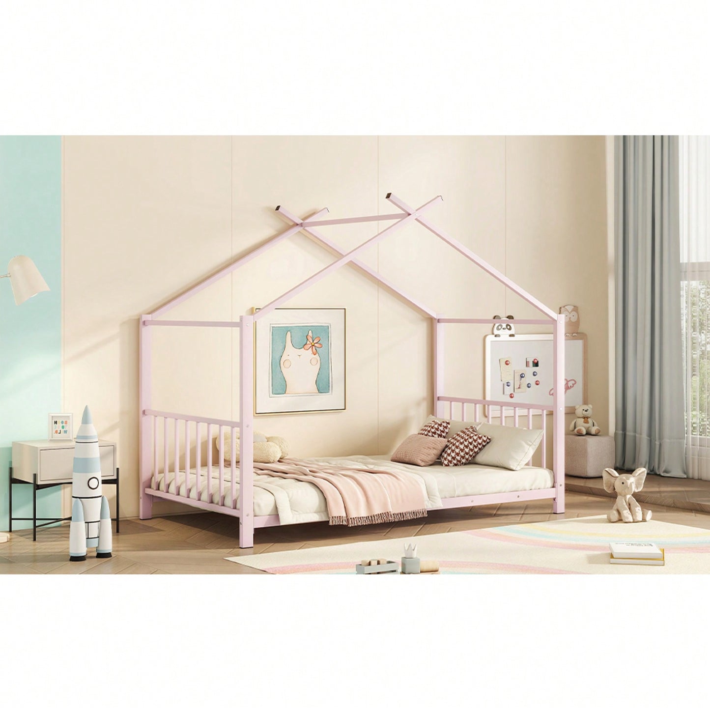 Stylish White Twin Size Metal Platform Bed Frame For Modern Bedrooms