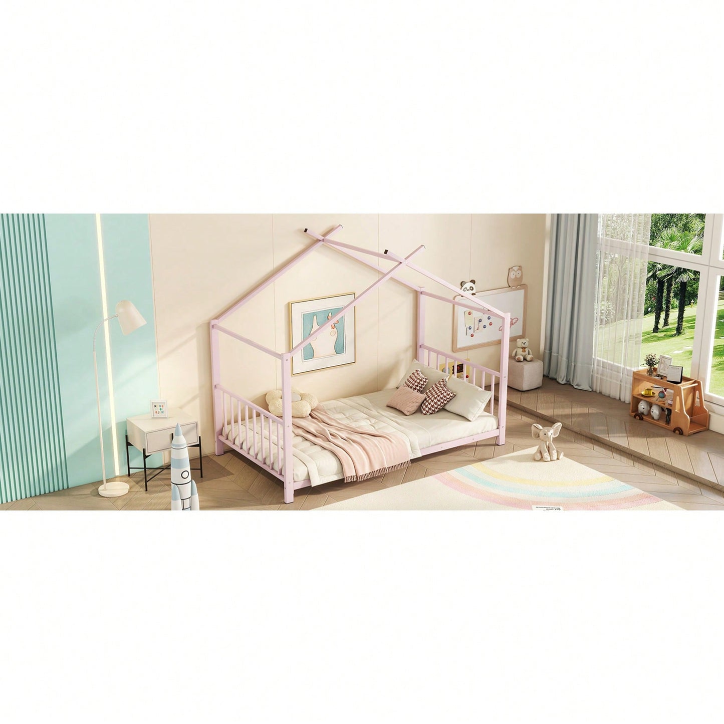 Stylish White Twin Size Metal Platform Bed Frame For Modern Bedrooms
