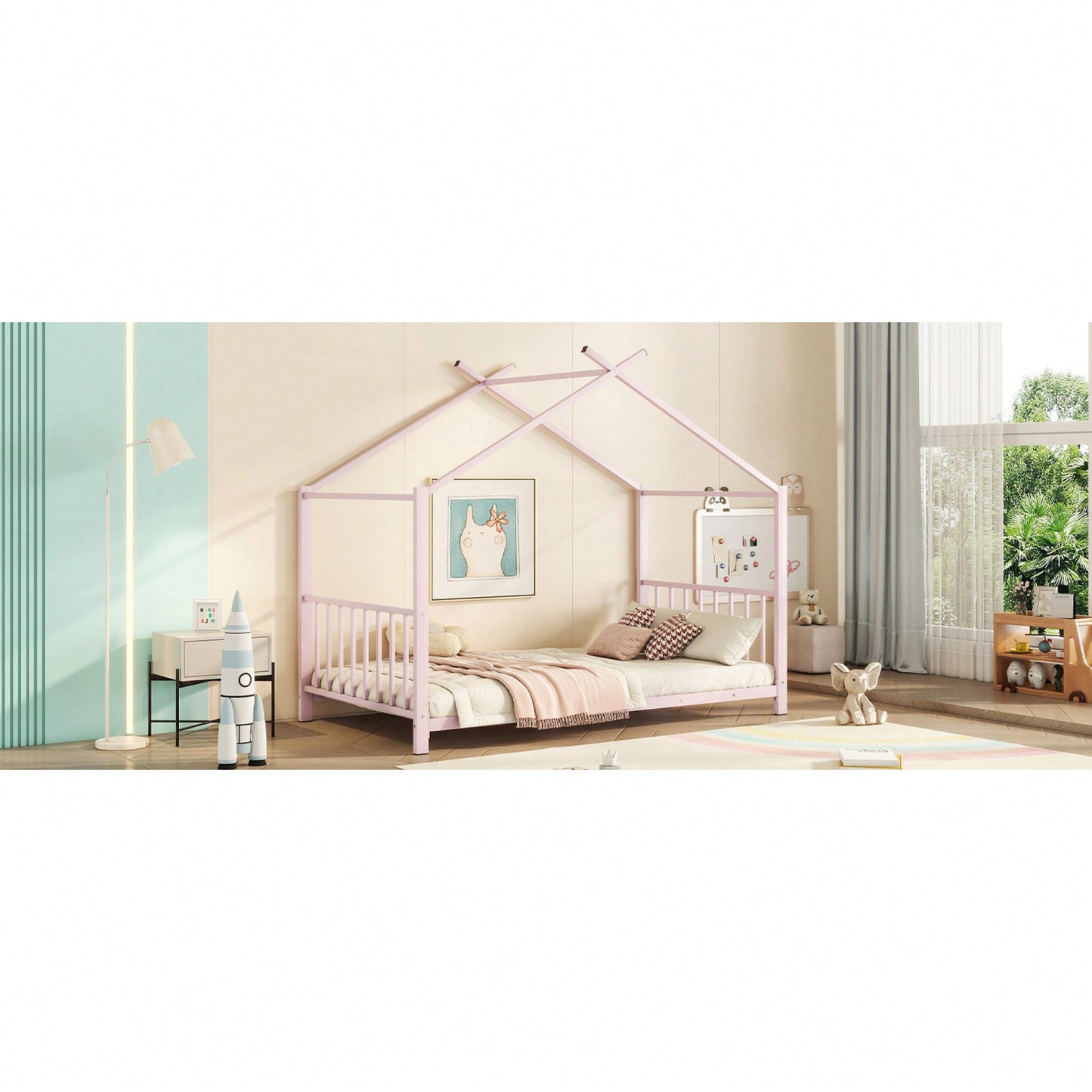 Stylish White Twin Size Metal Platform Bed Frame For Modern Bedrooms