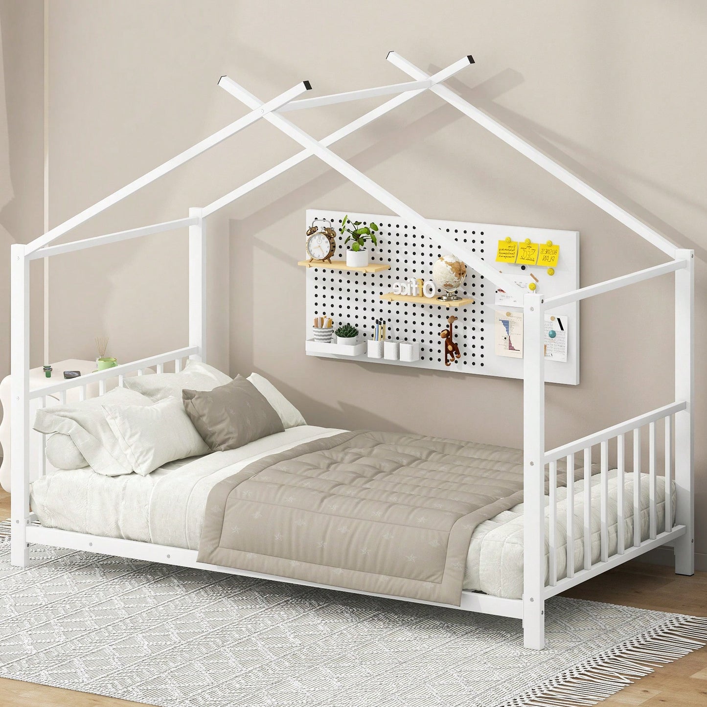 Stylish White Twin Size Metal Platform Bed Frame For Modern Bedrooms