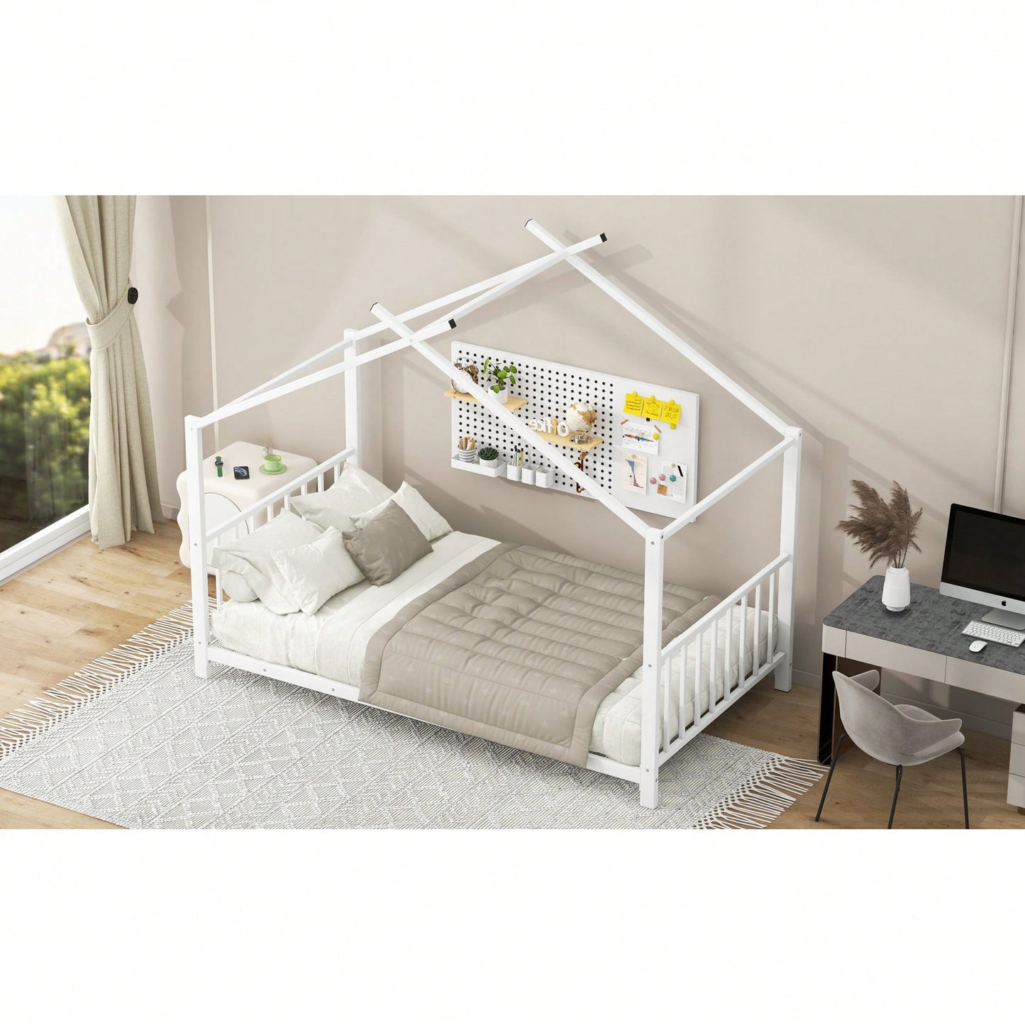 Stylish White Twin Size Metal Platform Bed Frame For Modern Bedrooms