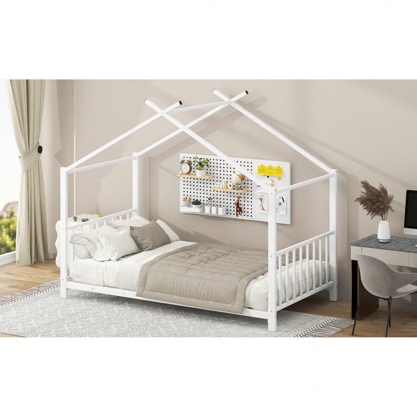 Stylish White Twin Size Metal Platform Bed Frame For Modern Bedrooms