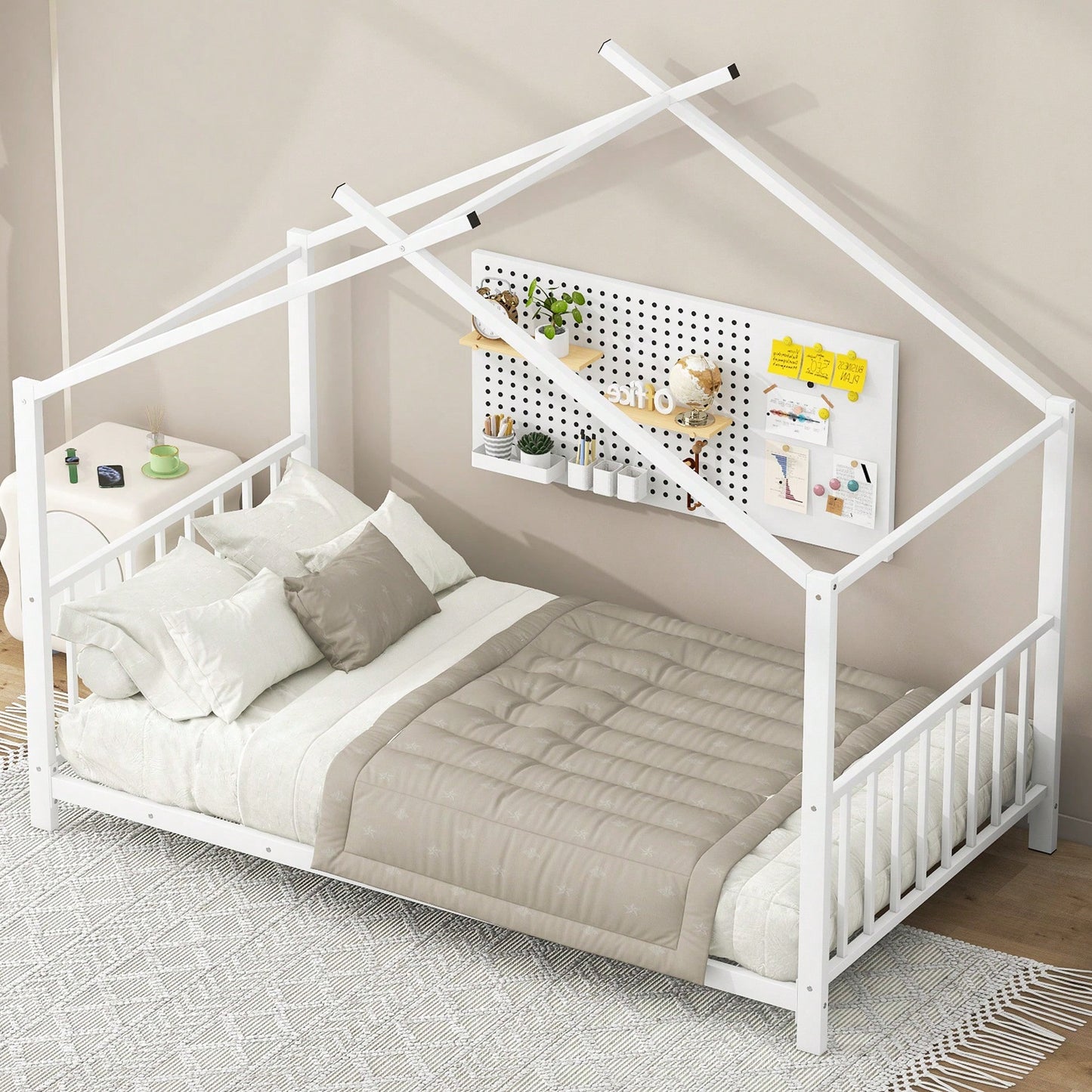 Stylish White Twin Size Metal Platform Bed Frame For Modern Bedrooms