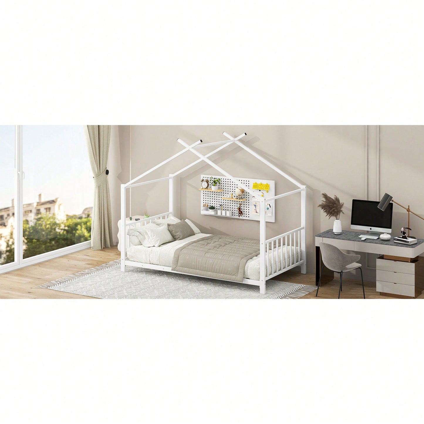Stylish White Twin Size Metal Platform Bed Frame For Modern Bedrooms