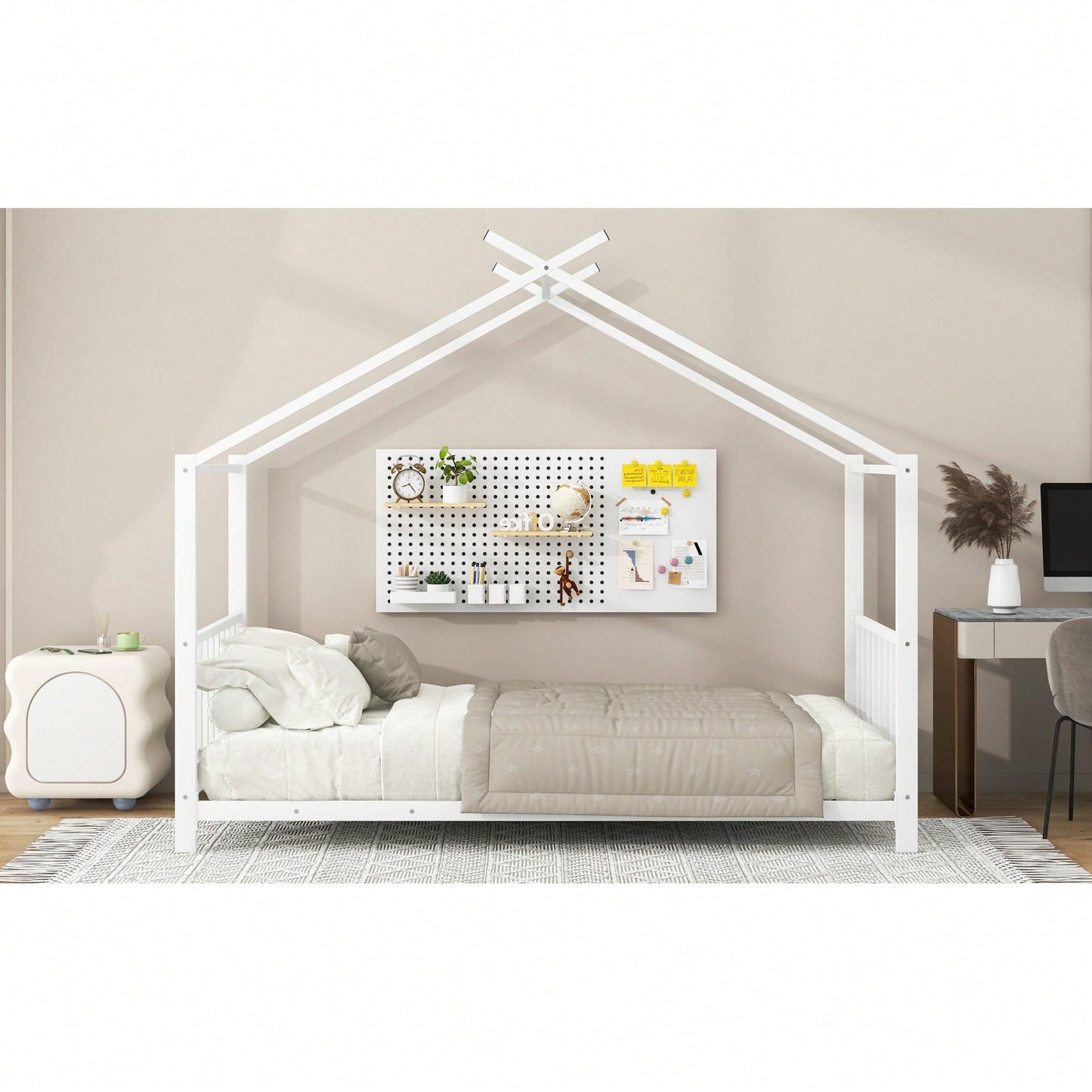 Stylish White Twin Size Metal Platform Bed Frame For Modern Bedrooms