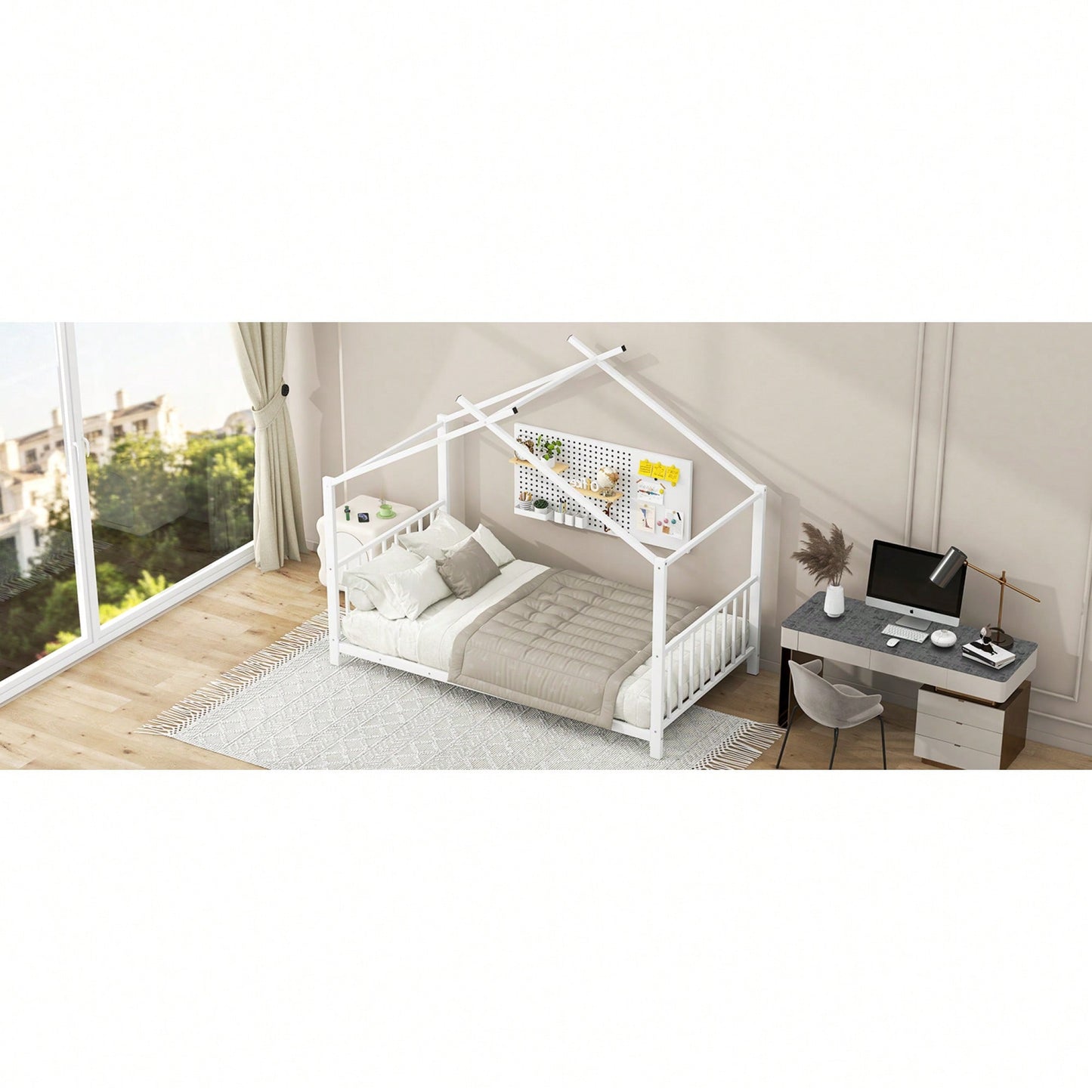 Stylish White Twin Size Metal Platform Bed Frame For Modern Bedrooms