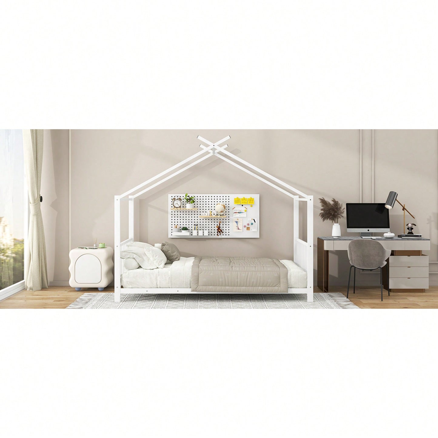 Stylish White Twin Size Metal Platform Bed Frame For Modern Bedrooms