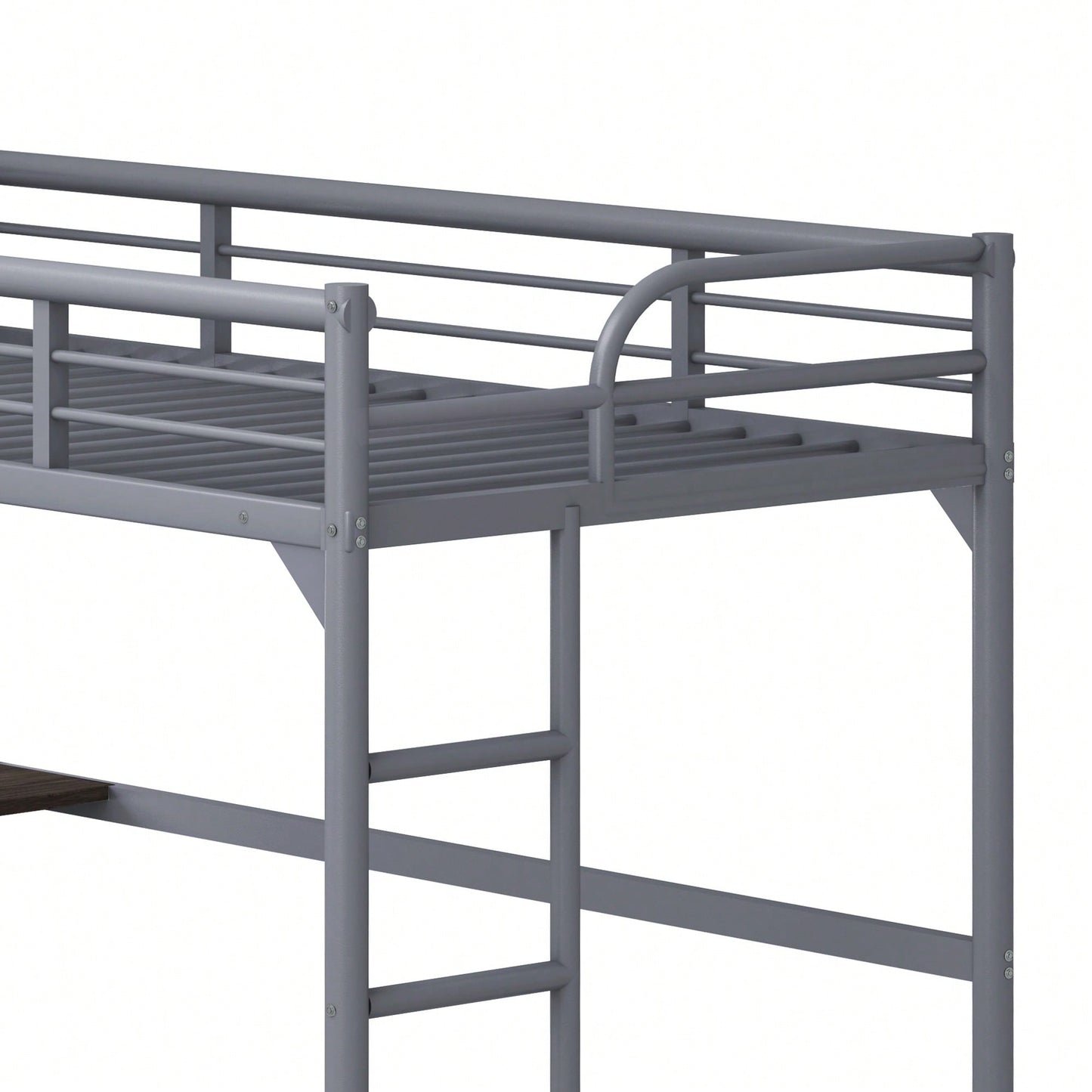 Loft Bed With Desk And Ladder, Silver Finish, Space-Saving Design With Guardrails And Under-Bed Book Desk