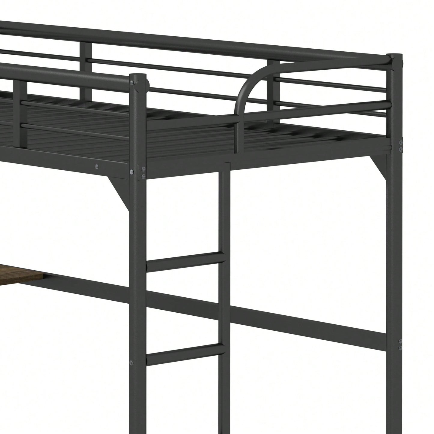 Loft Bed With Desk And Ladder, Silver Finish, Space-Saving Design With Guardrails And Under-Bed Book Desk