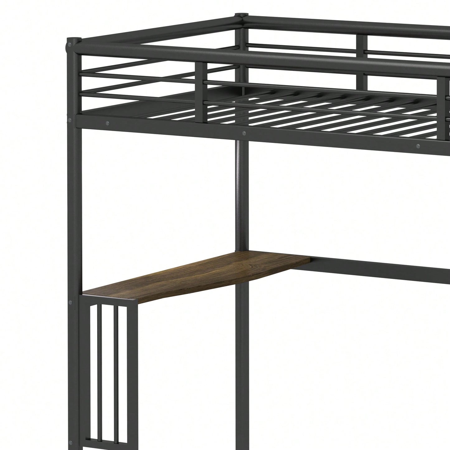Loft Bed With Desk And Ladder, Silver Finish, Space-Saving Design With Guardrails And Under-Bed Book Desk