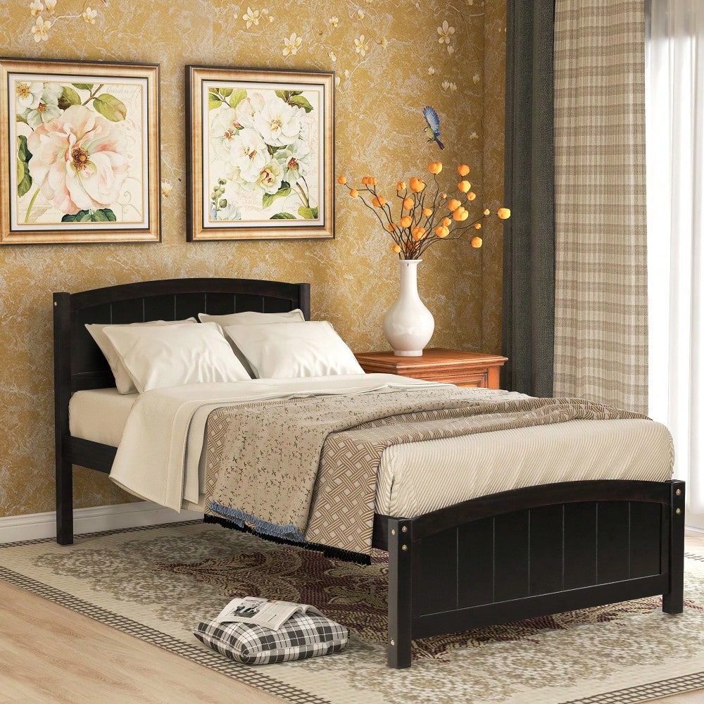 Espresso Wood Platform Bed With Headboard And Footboard, Durable Slat Support For Ultimate Comfort