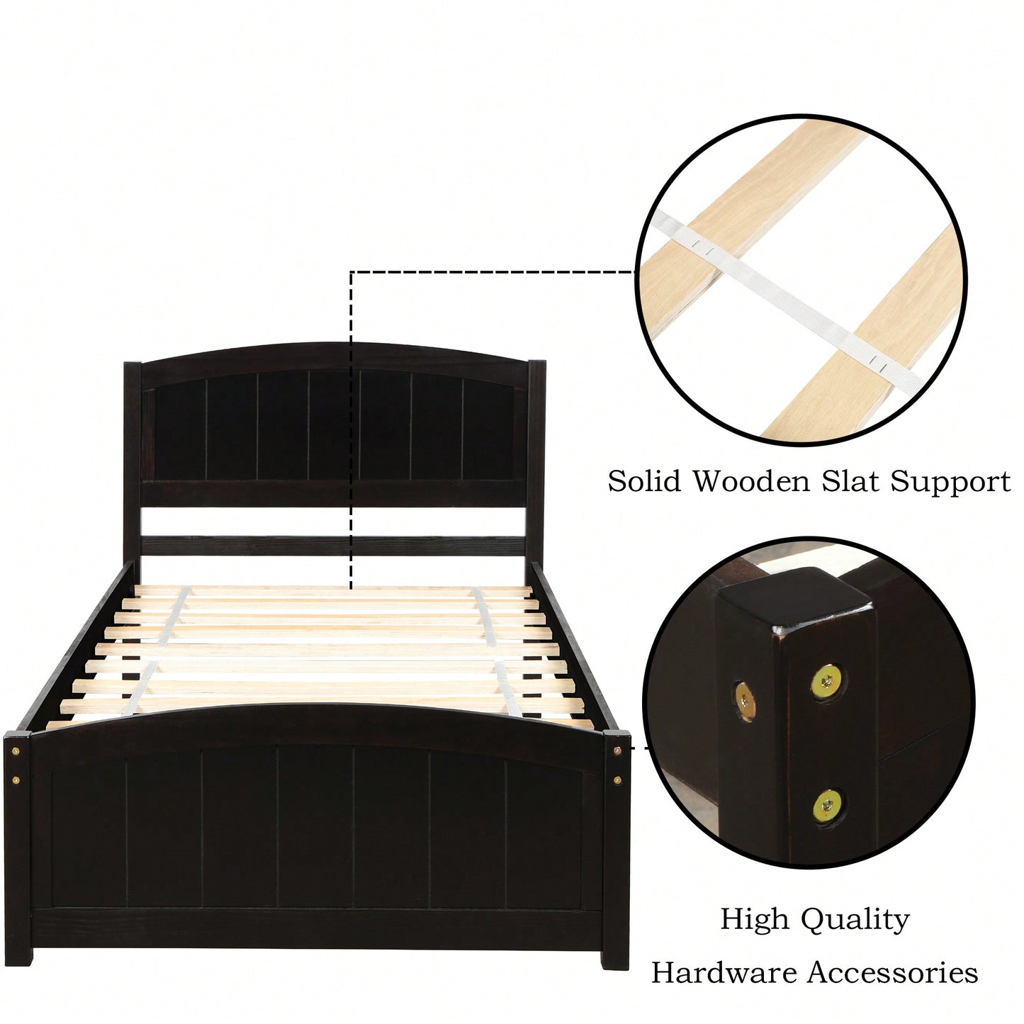 Espresso Wood Platform Bed With Headboard And Footboard, Durable Slat Support For Ultimate Comfort