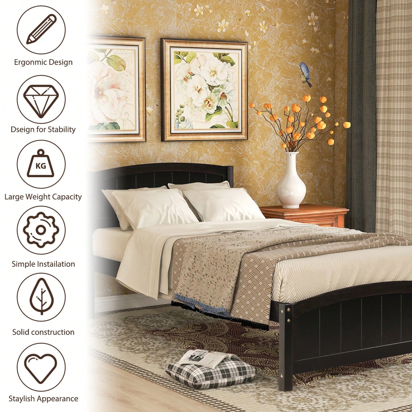 Espresso Wood Platform Bed With Headboard And Footboard, Durable Slat Support For Ultimate Comfort