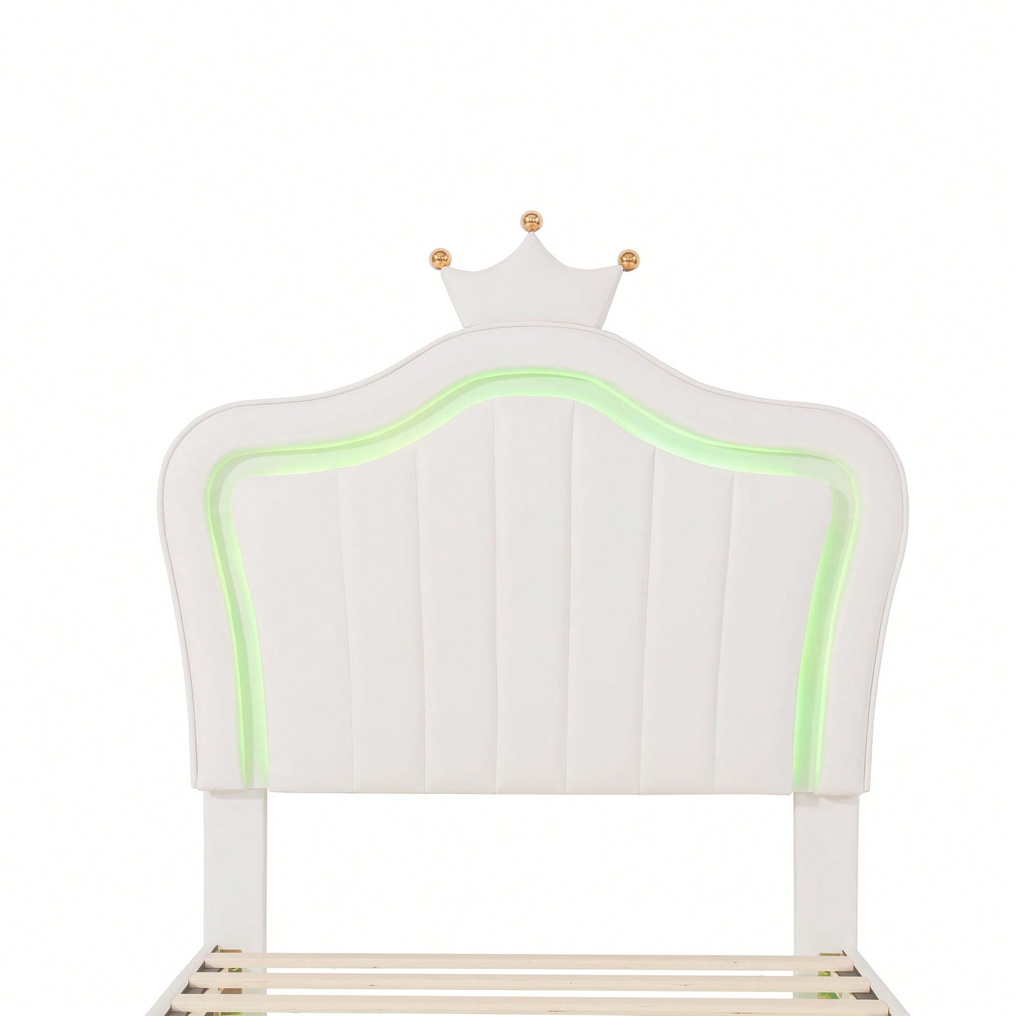 Modern Twin Size Upholstered Bed Frame With LED Lights And Crown Headboard In White And Pink