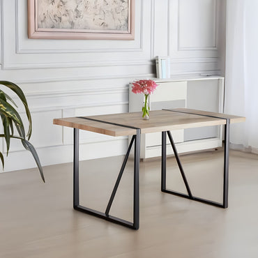 Rustic Industrial Rectangular Dining Table for 4-6 with Thick Wood Top and Black Metal Legs Perfect for Kitchen and Living Room