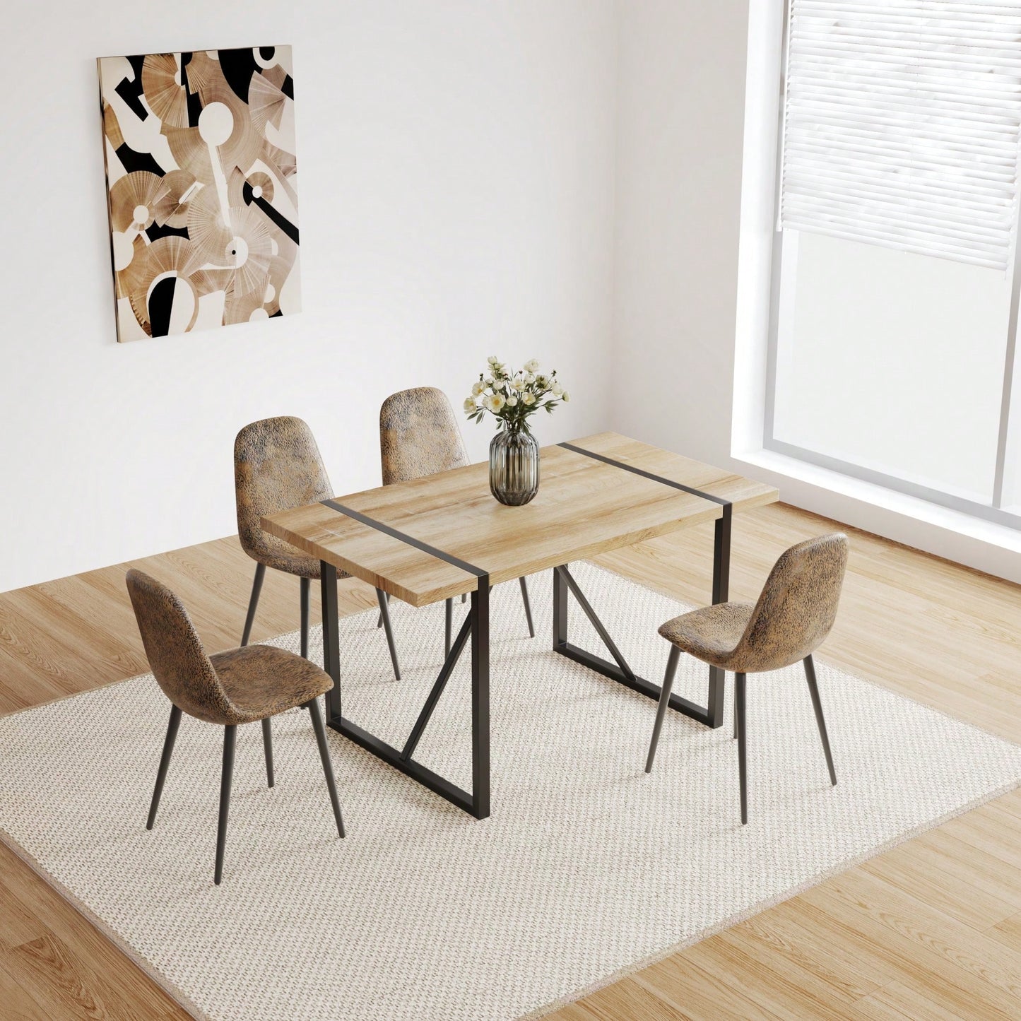 Rustic Industrial Rectangular Dining Table for 4-6 with Thick Wood Top and Black Metal Legs Perfect for Kitchen and Living Room