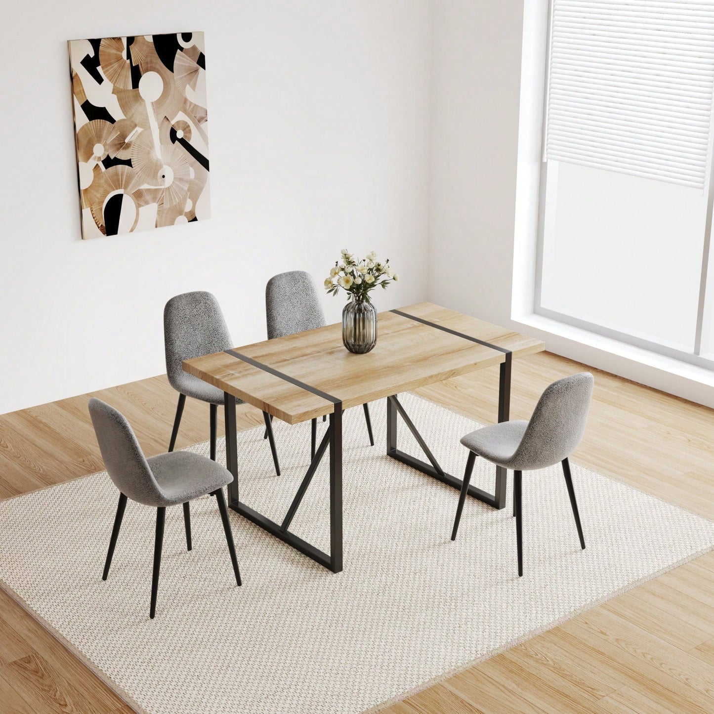 Rustic Industrial Rectangular Dining Table for 4-6 with Thick Wood Top and Black Metal Legs Perfect for Kitchen and Living Room
