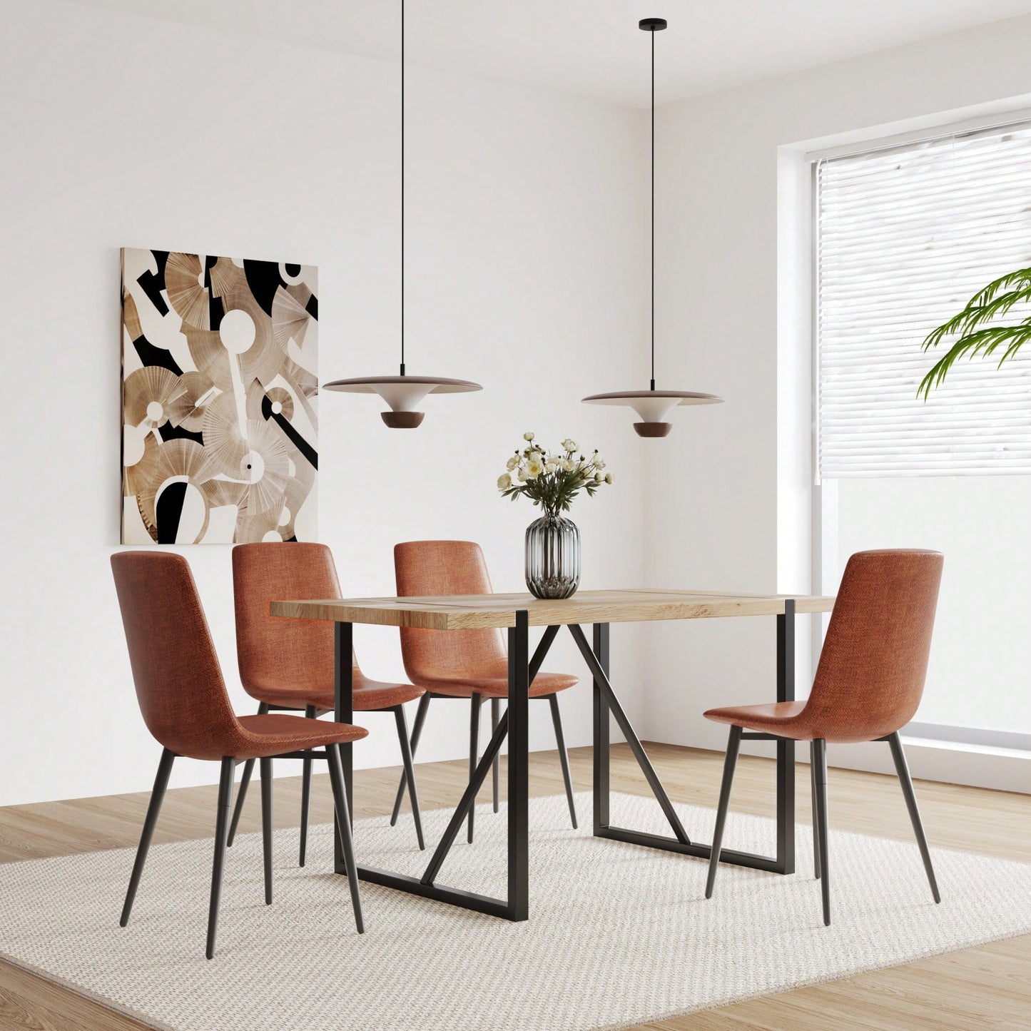 Rustic Industrial Rectangular Dining Table for 4-6 with Thick Wood Top and Black Metal Legs Perfect for Kitchen and Living Room