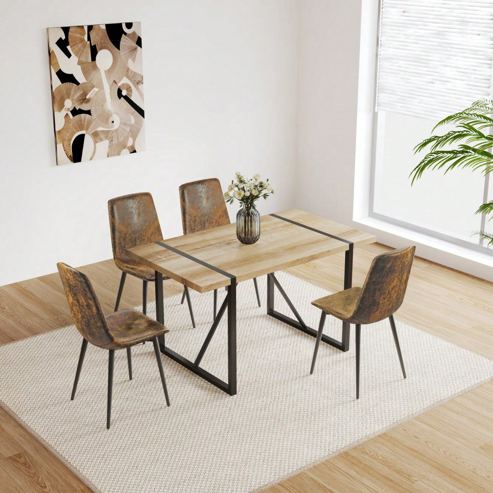 Rustic Industrial Rectangular Dining Table for 4-6 with Thick Wood Top and Black Metal Legs Perfect for Kitchen and Living Room