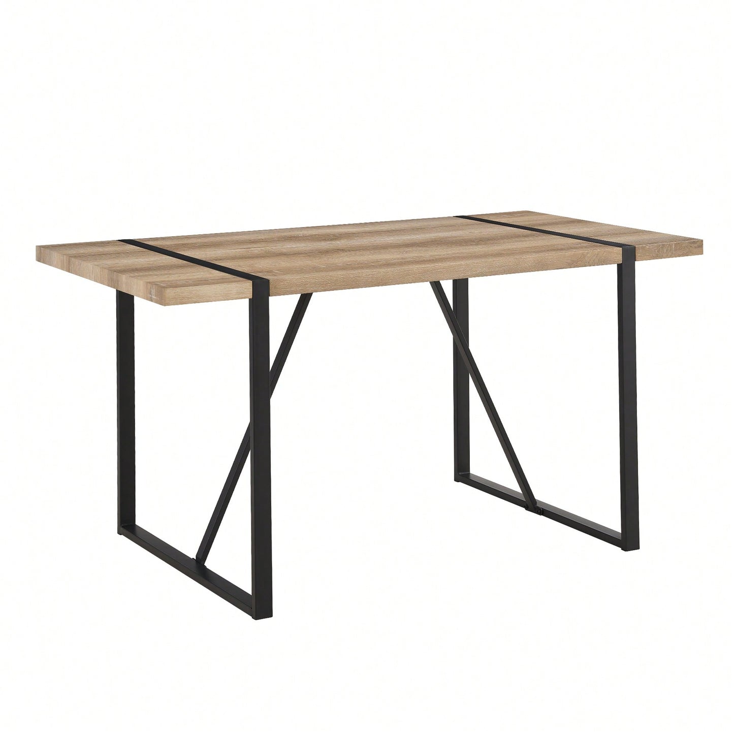 Rustic Industrial Rectangular Dining Table for 4-6 with Thick Wood Top and Black Metal Legs Perfect for Kitchen and Living Room