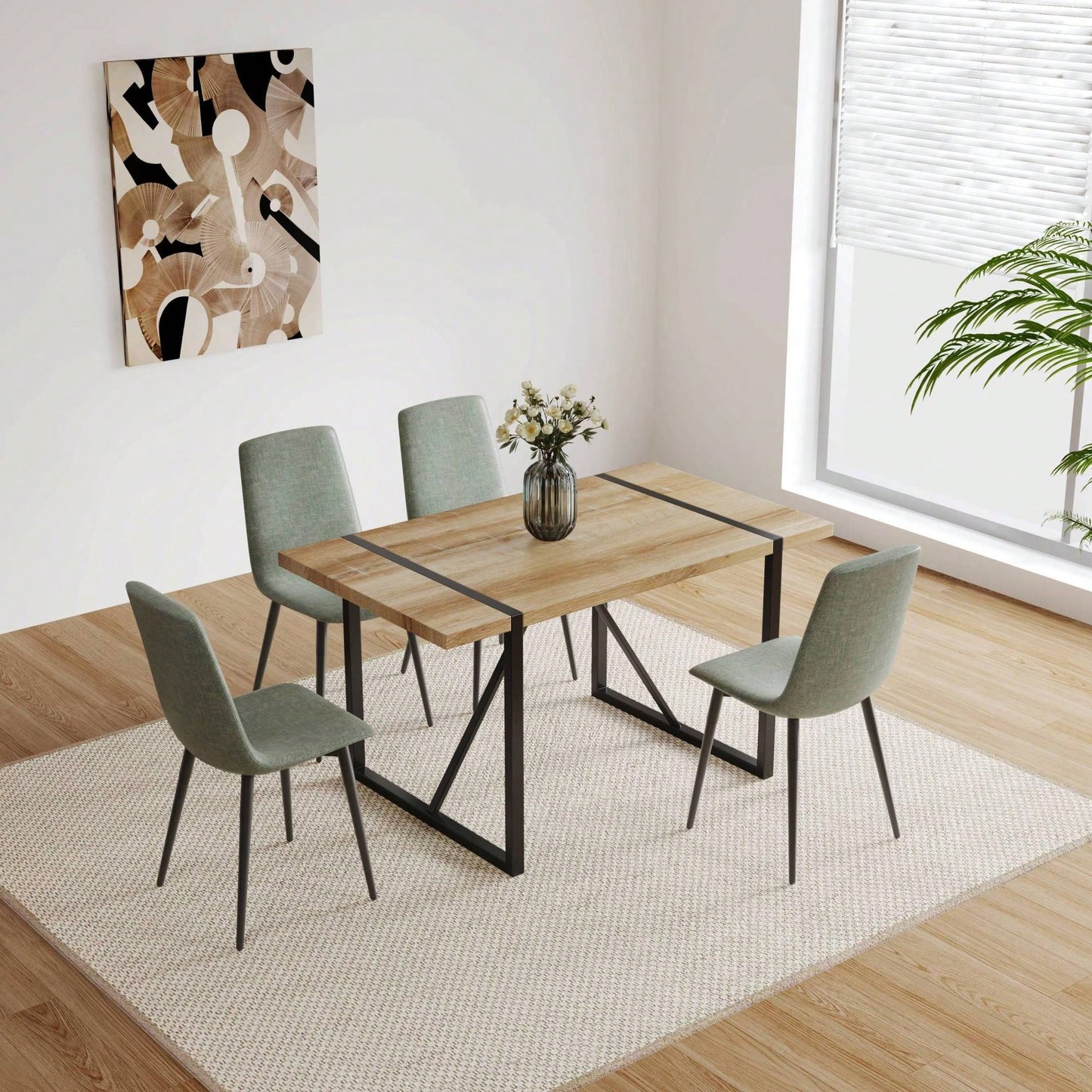 Rustic Industrial Rectangular Dining Table for 4-6 with Thick Wood Top and Black Metal Legs Perfect for Kitchen and Living Room