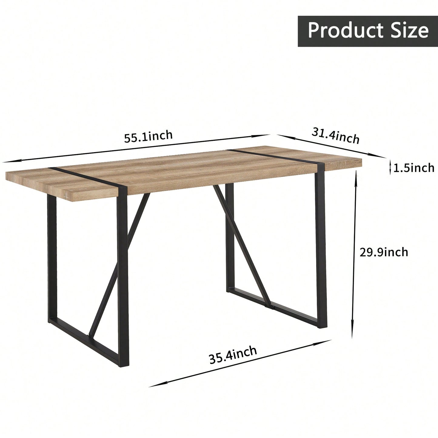 Rustic Industrial Rectangular Dining Table for 4-6 with Thick Wood Top and Black Metal Legs Perfect for Kitchen and Living Room