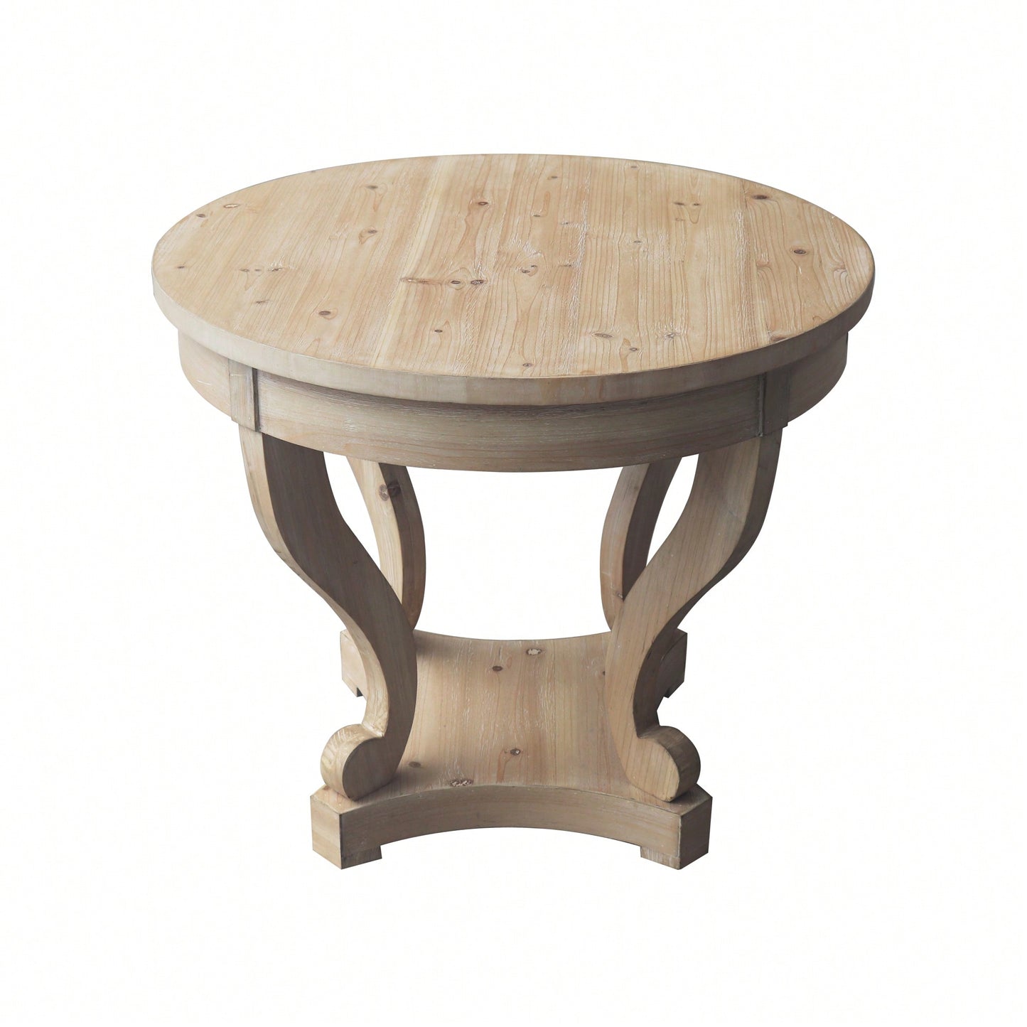 Curved Legs Small Round Dining Table For Kitchen Or Living Room Natural Wood Grain Distressed Finish