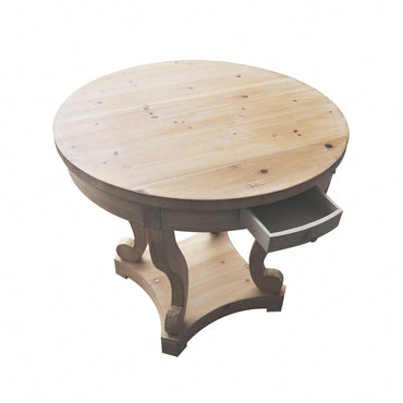 Curved Legs Small Round Dining Table For Kitchen Or Living Room Natural Wood Grain Distressed Finish