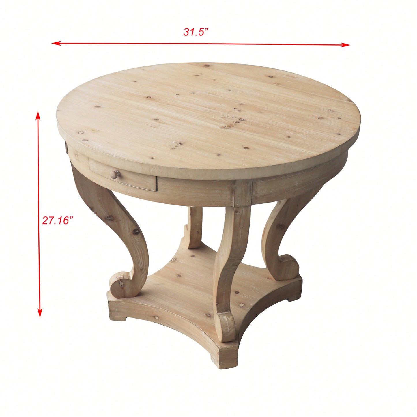 Curved Legs Small Round Dining Table For Kitchen Or Living Room Natural Wood Grain Distressed Finish