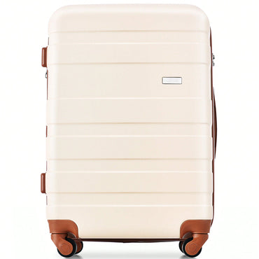 Lightweight Durable 3-Piece Hardshell Luggage Set With Spinner Wheels And TSA Lock In Ivory And Brown - 20'', 24'', 28'' Sizes