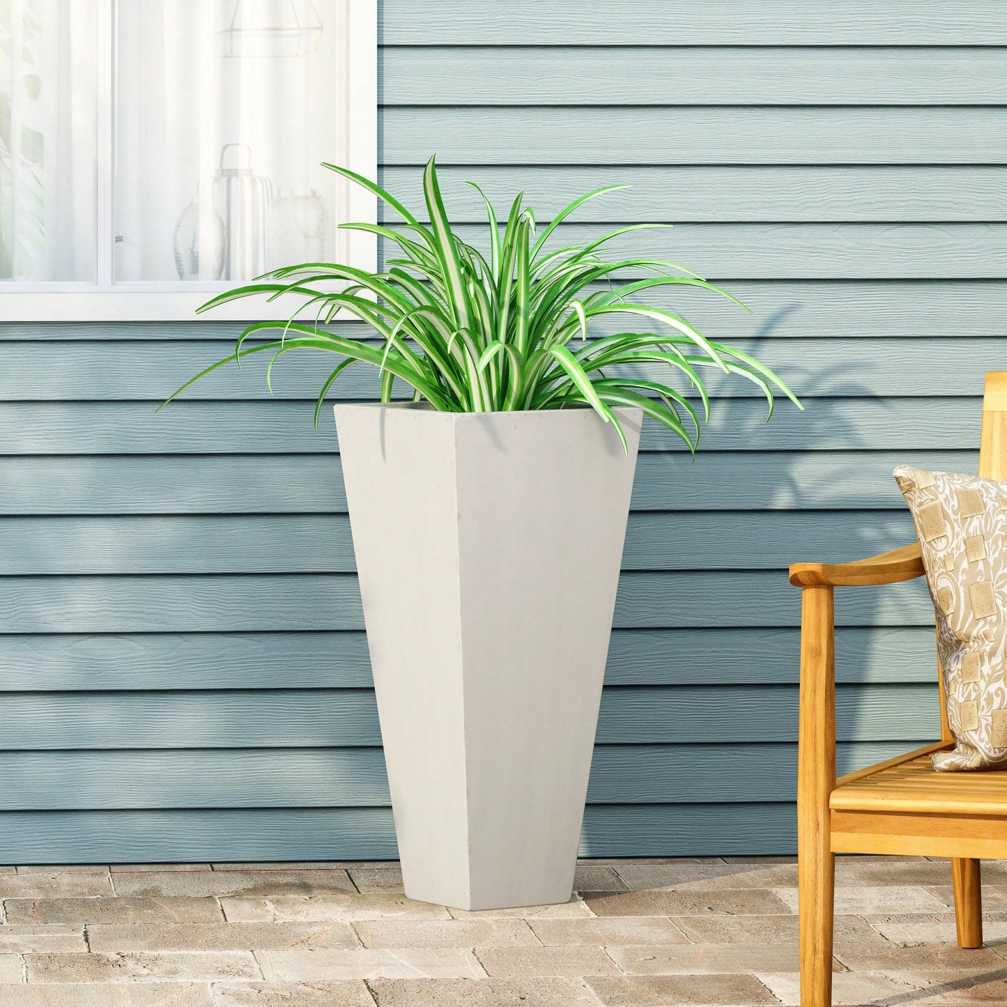 13x28.5 Inch White Outdoor Modern MGO Cast Stone Planter For Stylish Garden Decor