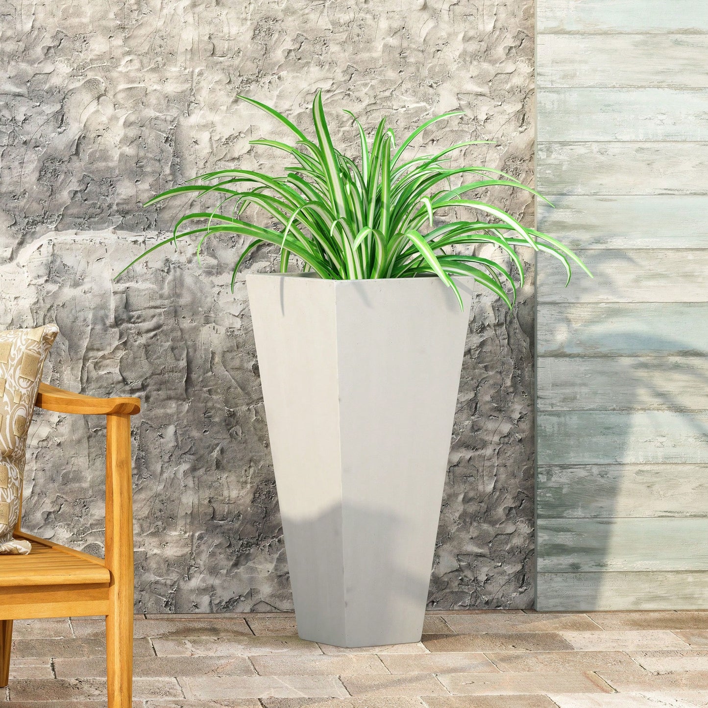 13x28.5 Inch White Outdoor Modern MGO Cast Stone Planter For Stylish Garden Decor
