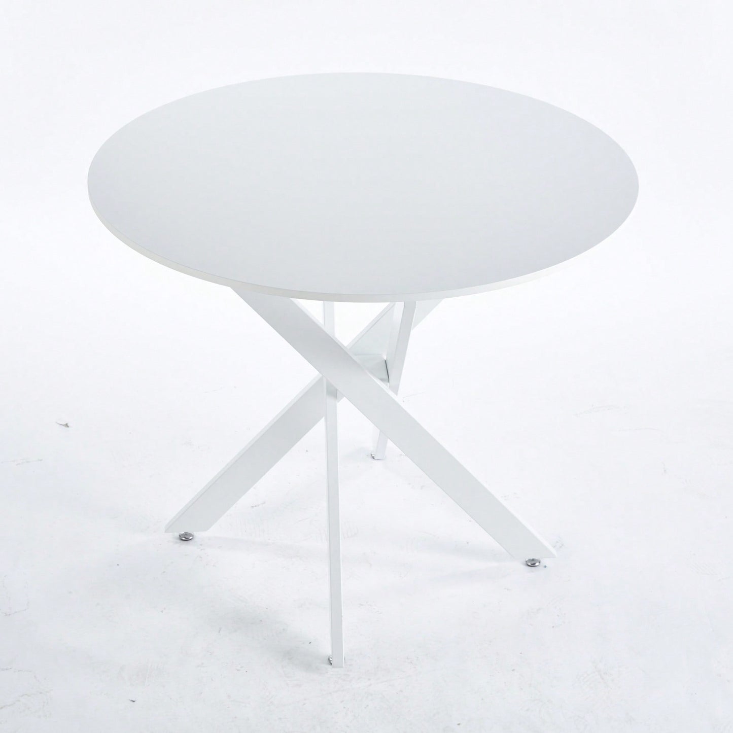 Modern Round Dining Table With Cross Metal Legs And Oak MDF Top Space Saving Design 90x90x75cm For Living Room And Kitchen