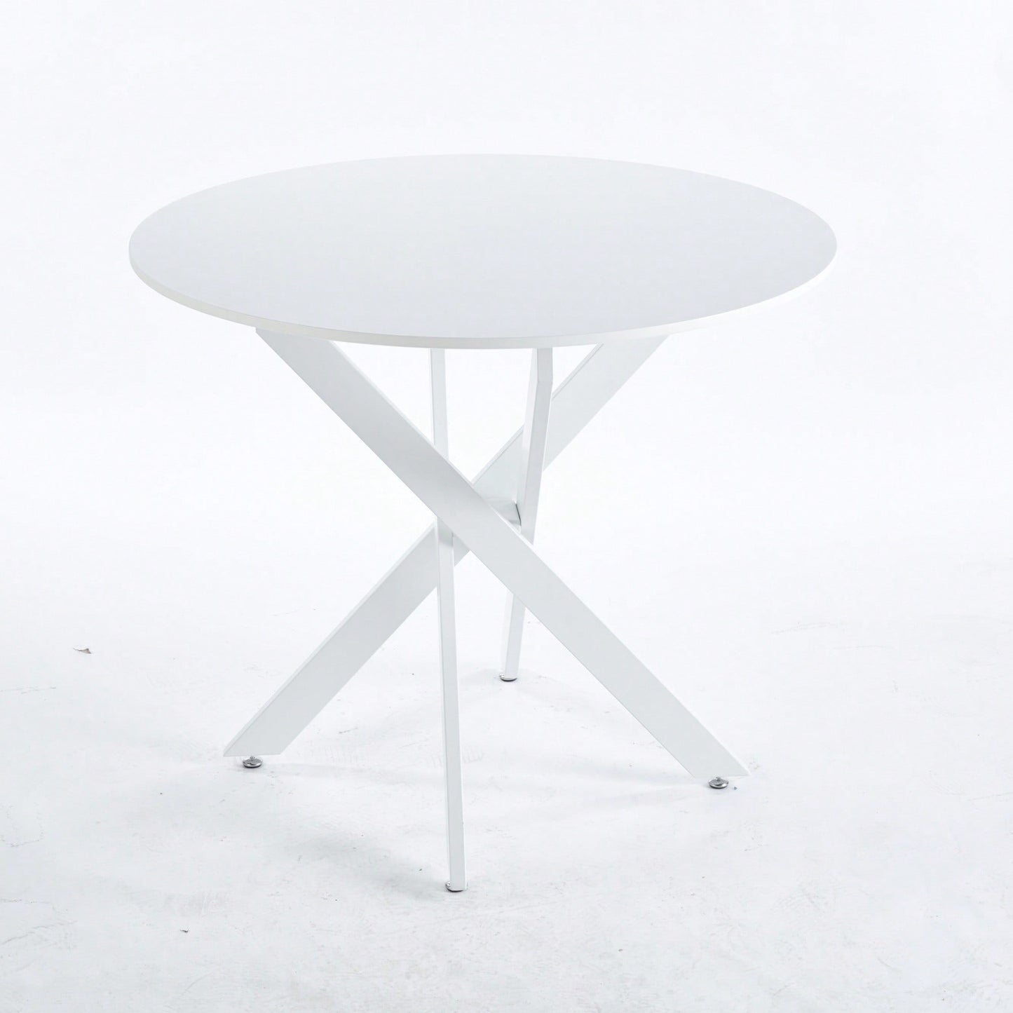 Modern Round Dining Table With Cross Metal Legs And Oak MDF Top Space Saving Design 90x90x75cm For Living Room And Kitchen