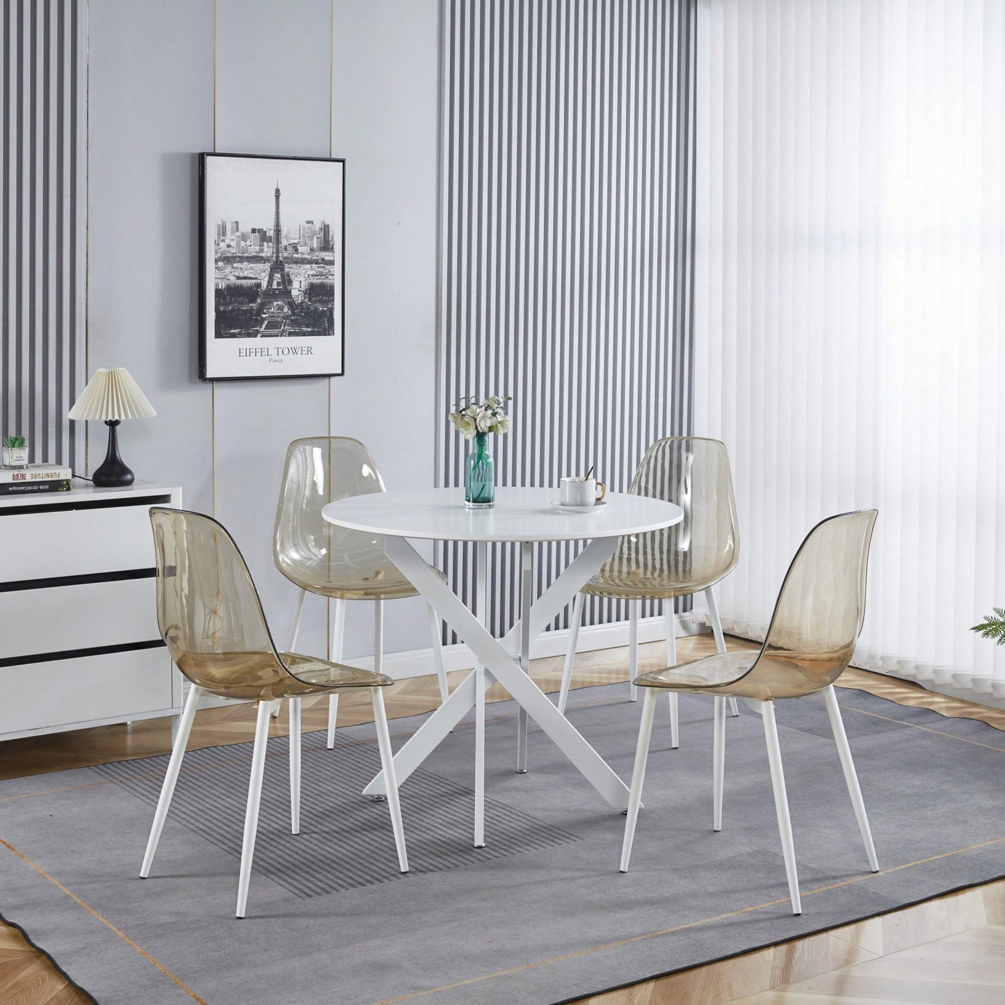 Modern Round Dining Table With Cross Metal Legs And Oak MDF Top Space Saving Design 90x90x75cm For Living Room And Kitchen